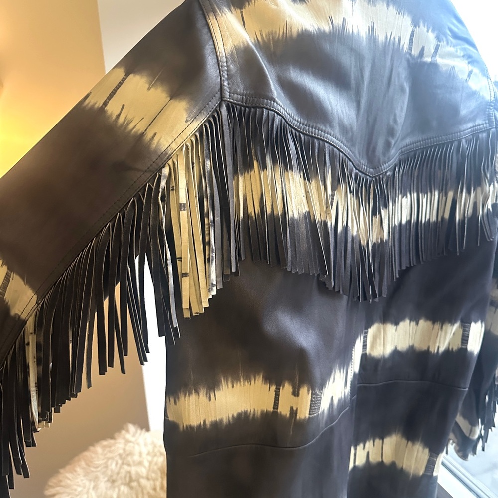Sea New York **RARE** Zelda 100% Leather Fringe Jacket Tie Dye - Picture 7 of 11